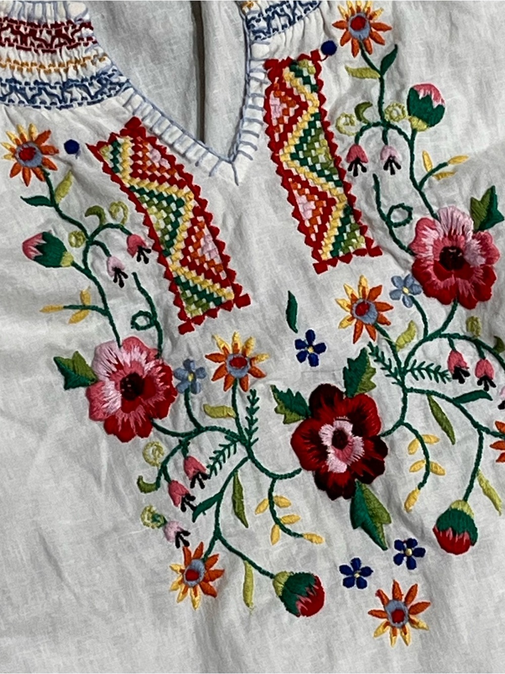 y2k Boho Vintage Lucky Brand Embroidered Floral Peasant Shift Dress Flower